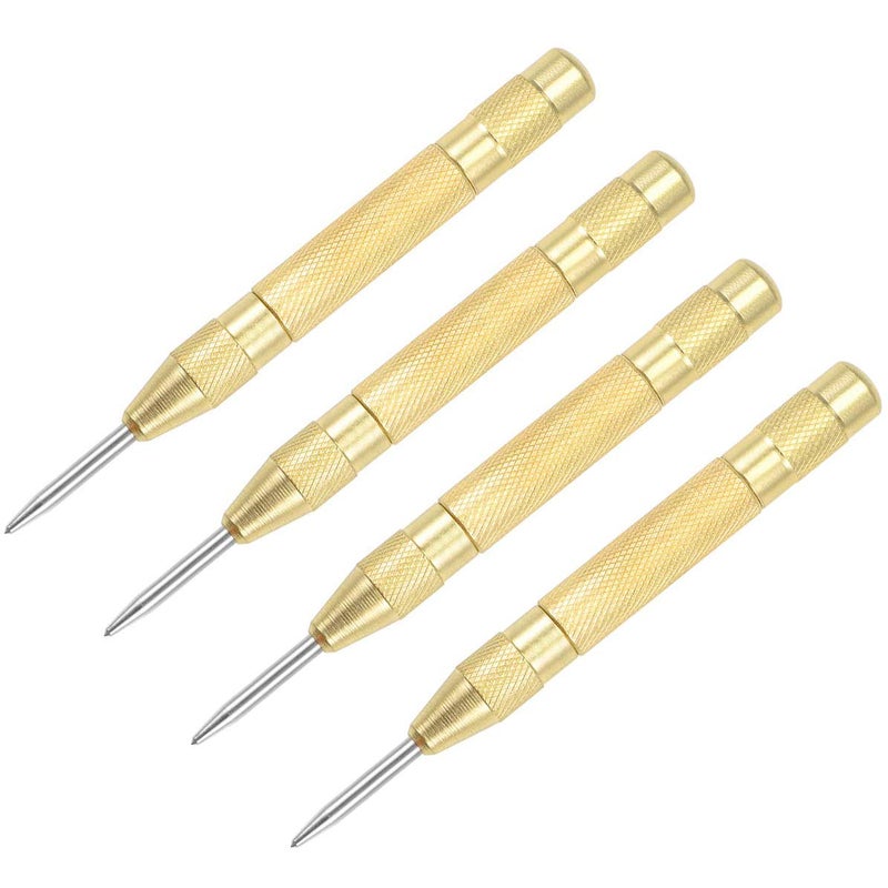 NACX Automatic Center Punch, 5â€ Brass Spring Loaded Adjustable Impact Hole Punch Breaker Tool for Window, Glass, Wood, Metal (4Pcs) - Image 1